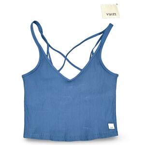 Vuori Rib Crop Tank Top Womens Medium Blue Athleisure Stretch Performance Preppy